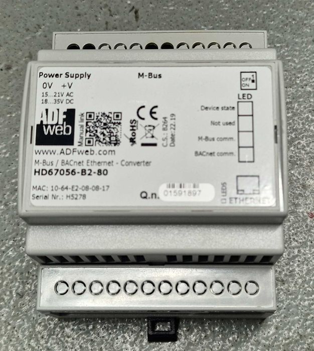 Konwerter MBus na BacNet IP TCP do 80 liczników HD67056-B2-80 ADFweb