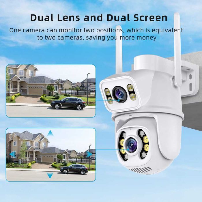 Câmara rotativa dupla lente wifi exterior 1080p 360º noturna