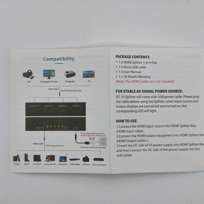 HDMI спліттер 1х4 розгалужувач 4K 30Hz 3D UHD 1 вхід 4 виходи активний