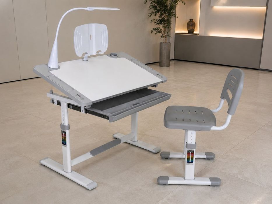 Дитяча парта FunDesk Littonia Grey + стілець, Led лампа, підставка
