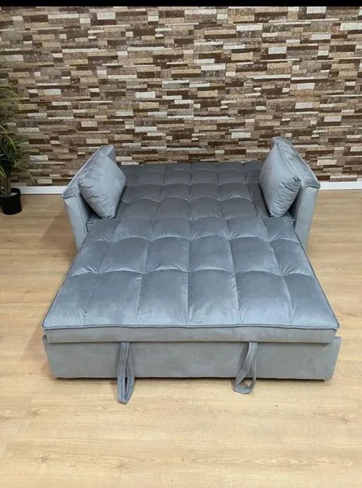 Sofá cama de casal, 2 lugares, em veludo, cinza *NOVO*