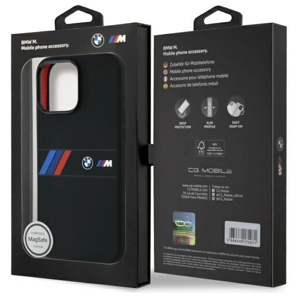 Etui BMW Silicone Middle Stripe MagSafe na iPhone 16 Pro Max - czarne