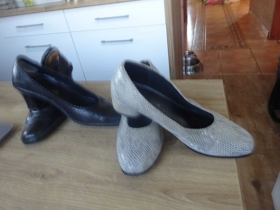 2 x buty damskie 37 czarne szare czółenka półbuty łuska VERA PELLE