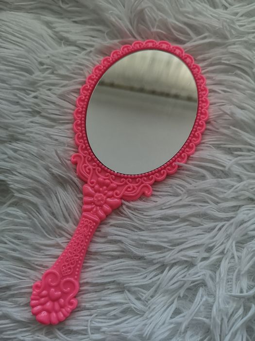 Lusterko różowe do ręki w stylu Barbie pięknie zdobione
