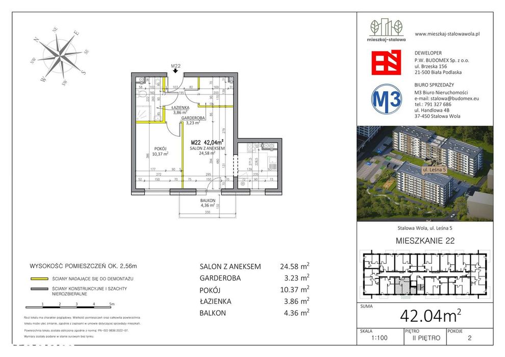 Mieszkaj - Stalowa: Mieszkanie 42,04 m² z garderobą i balkonem.