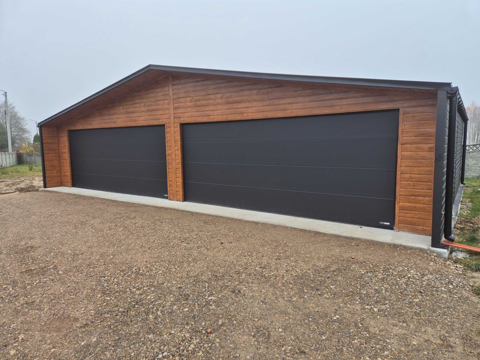 Garaż blaszany grafit 6x5m nowoczesne garaże Gregor brama segmentowa