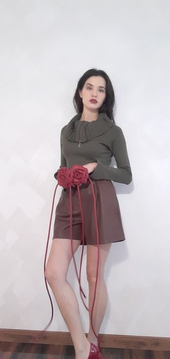 Vintage sweter z rozpinanym kołnierzem khaki jumper with zipped collar