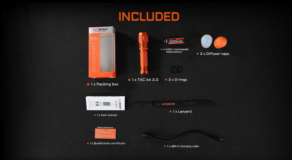 ACEBEAM TAC AA 2.0 Ліхтар Тактичний (1000 Люмен 280 Метрів - USB-C)