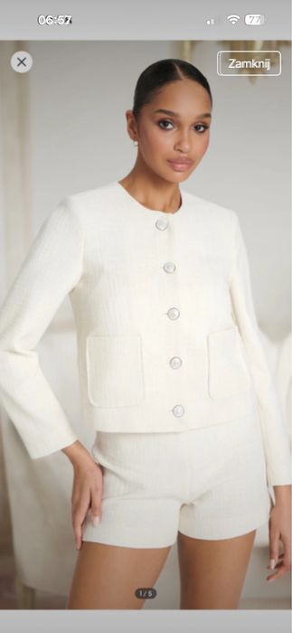 elegancki komplet set marynarka szorty kremowe rozmiar l/xl