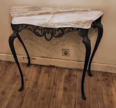 Mesa consola com espelho em bronze. Anos 60
