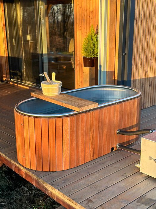 Balia ogrodowa ze stali nierdzewnej - 180x80x66 - drewno egzotyczne