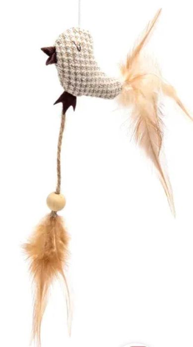 Brinquedo para gato – Vara natural com pássaro de tecido e penas