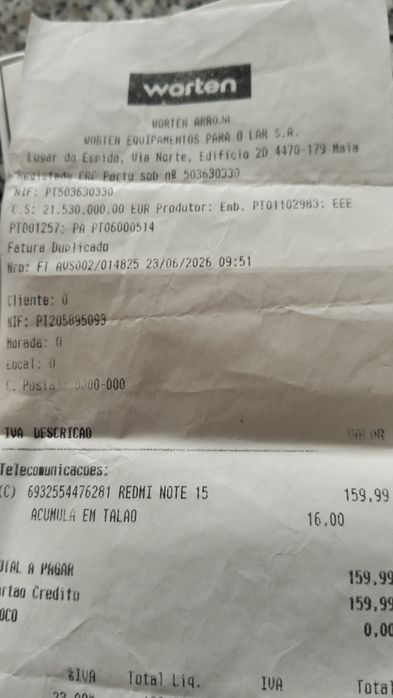 Redmi Note 15 – Como novo – Caixa + Fatura