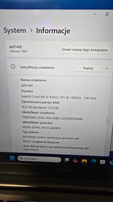 Dell Latitude 7400 ,i5-8365U ,DDR4 16 GB , 256 SSD, 14 cali WIN 11 PRO