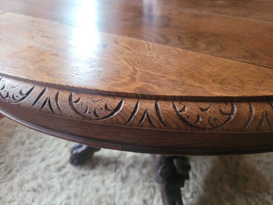 Mesa antiga, redonda em madeira maciça - Restaurada64409357206019123