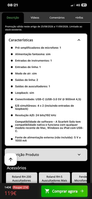 Interface Áudio semi nova