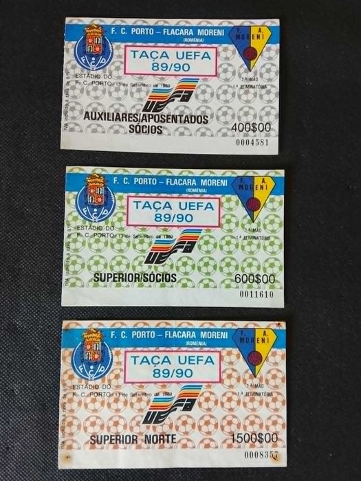 Bilhetes do FC Porto Flacara Moreni Taça UEFA 1989/90.