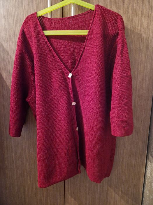 Sweter kardigan damski bordowy perłowe guziki - L r. 40