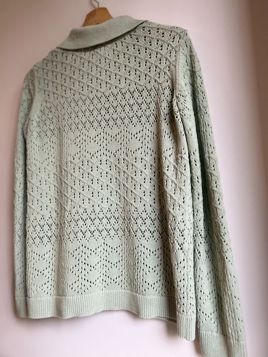 Ażurowy miętowy zielony sweterek z kołnierzem fat face 40 L