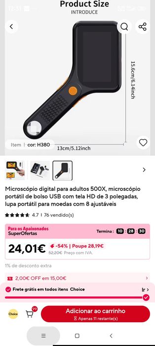 Microscópio digital de mão