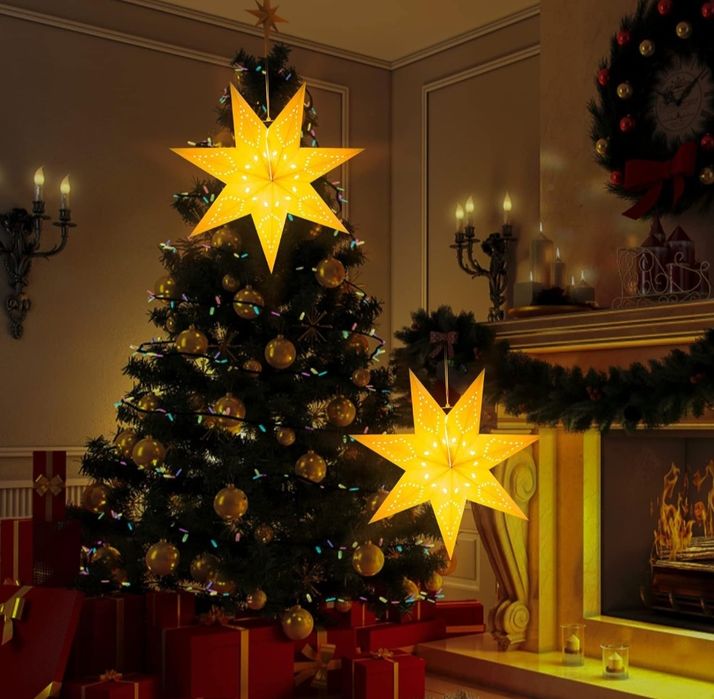 2szt Papierowe świecące gwiazdy do zawieszenia