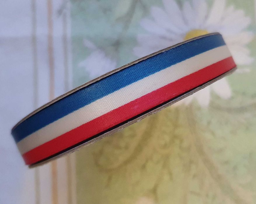 RARA Bobine de Fita de cetim Red/White/Blue, 45m, NOVA - USA - Anos 50