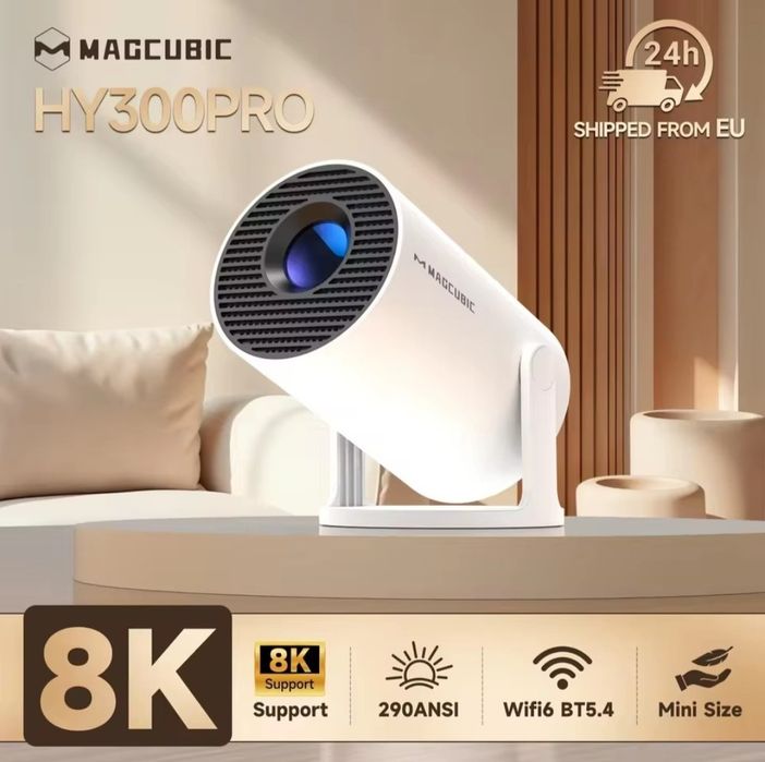 Proietor  HY300 Pro+ 4K 8000 Lumens Android 11 WiFi 6 BT5.4 Portátil com Alto-falante HiFi (Novo)