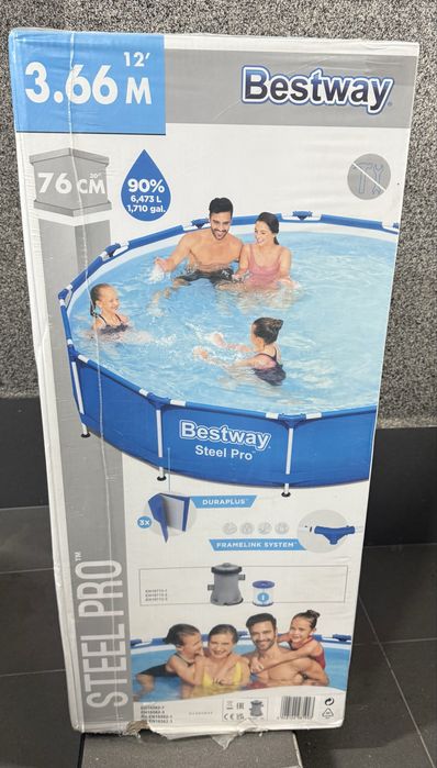Basen ogrodowy stelażowy BestWay Steel Pro 366 cm z pompą nowy