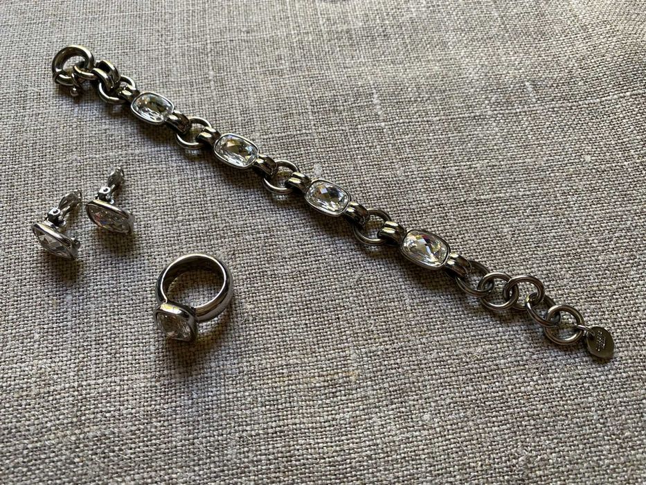 Dyrberg/Kern komplet z kryształami - bransoletka, klipsy, pierścionek