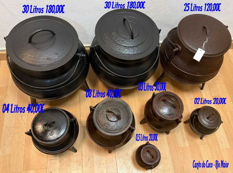 Panelas ou caldeiroes com 3 pernas em ferro fundido