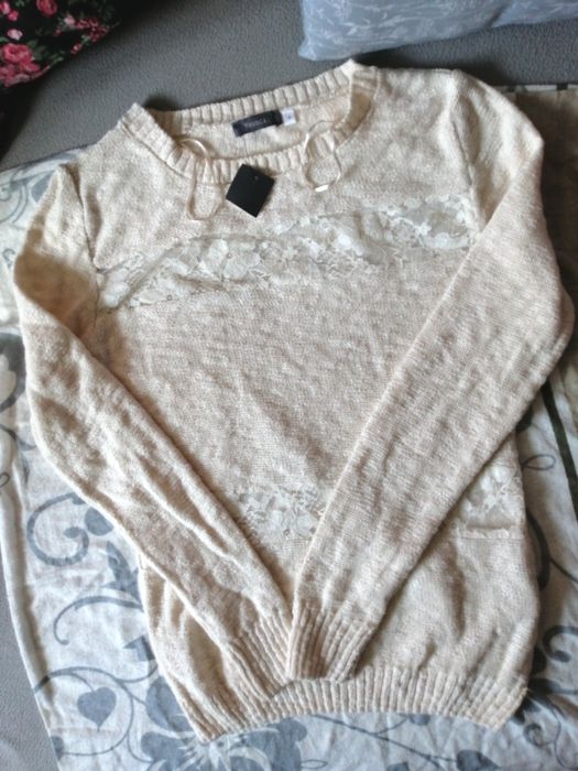 100% BAWEŁNA! sweter sweterek Jessica C&A. Wstawki koronkowe. Na S, xs