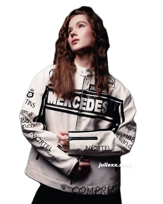 Шкіряна біла куртка Mercedes/ Leather jacket Mercedes white racing