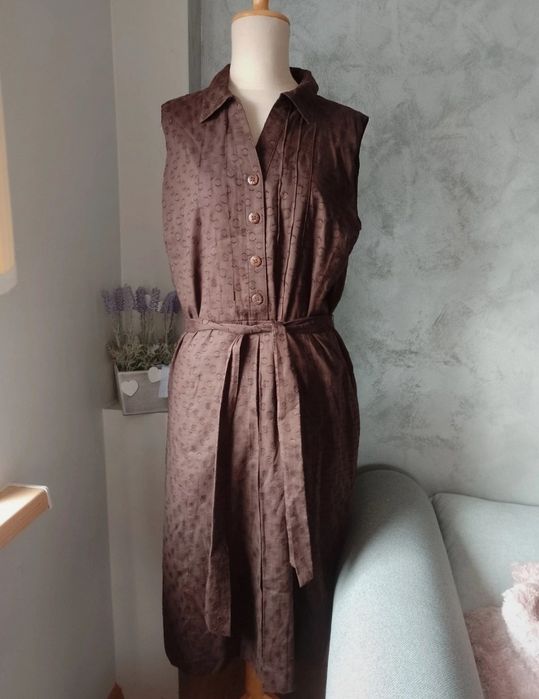 Brązowa długa sukienka rozmiar XL wiązana retro vintage