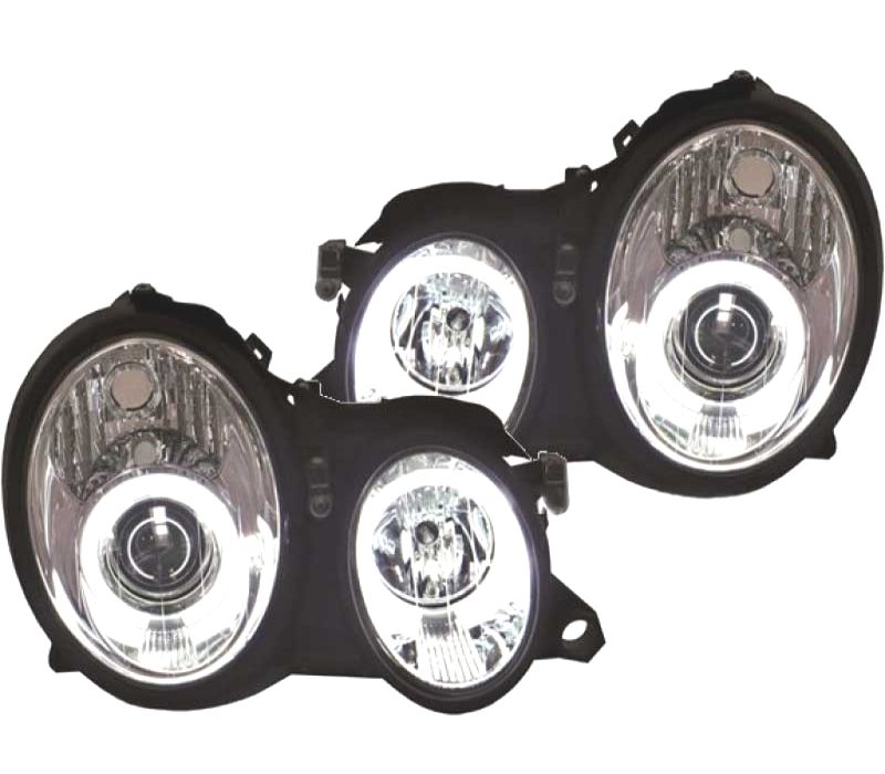 FARÓIS ANGEL EYES CCFLMERCEDES CLK W208 98-02 FUNDO CROMADO