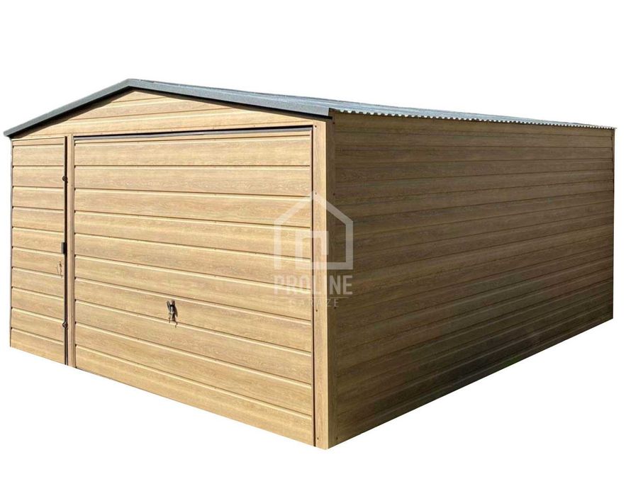 Garaż Blaszany 4x5m Brama drzwi drewnopodobny - dach dwuspadowy PLG161