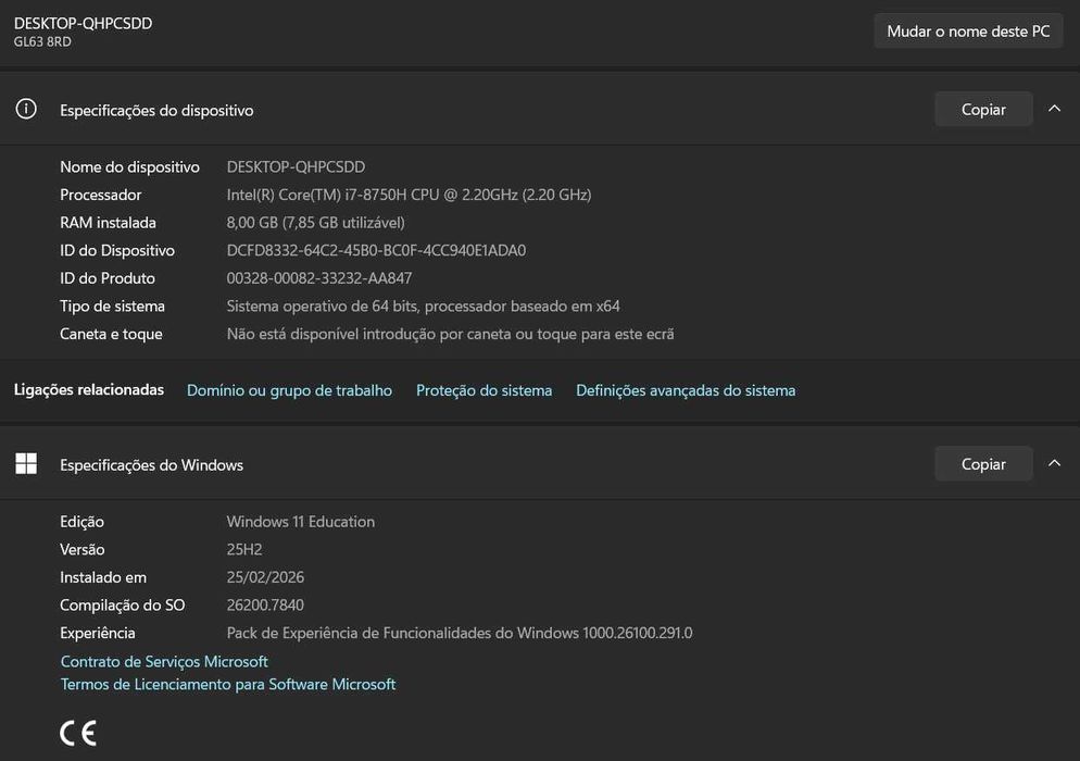 Portátil MSI GL63 8RD