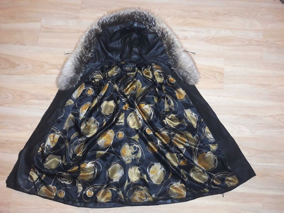 Фирменная кожаная куртка / Кожаное пальто дублёнка ARES