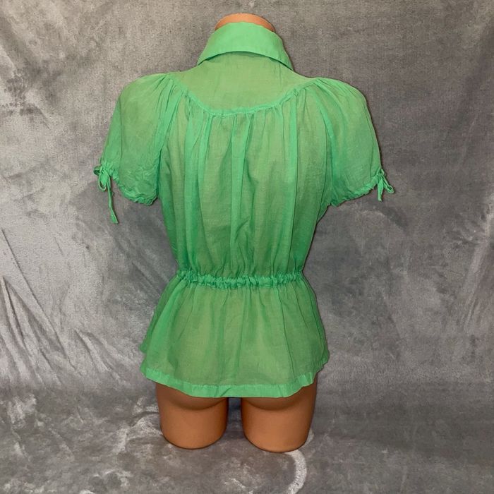 Przewiewna koszula bawełna bluzka zielona krótki rękaw wiązana