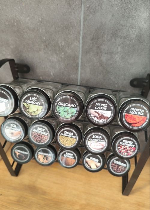 Przyprawnik stojak metalowy 15 słoiczków 120 ml 200 etykiet