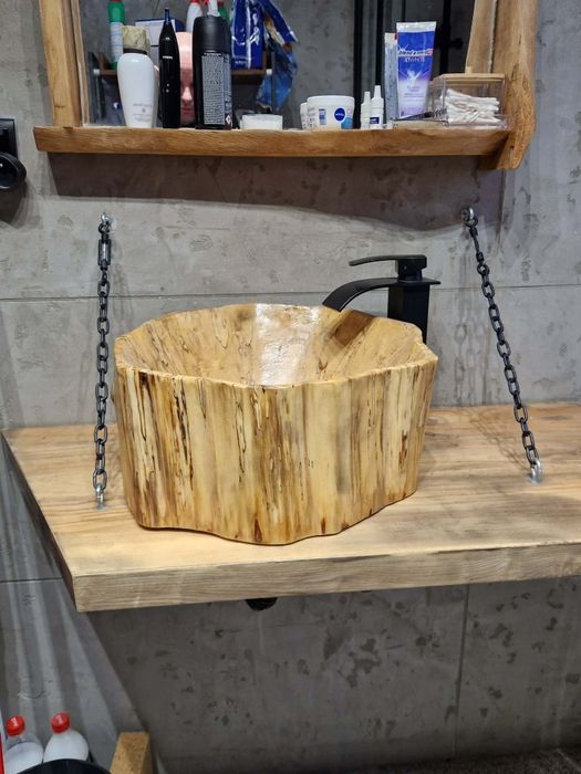 Nowa nablatowa umywalka łazienkowa handmade lite drewno