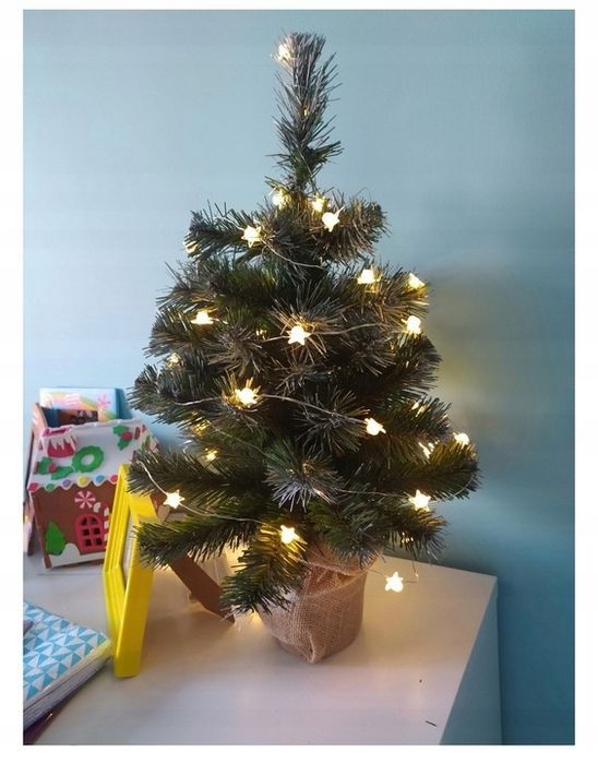 choinka sztuczna mała juta 50cm ozdobna ośnieżona na biurko zestaw gratis