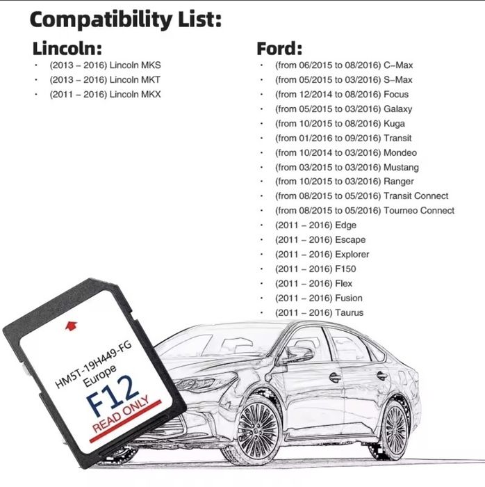 Cartão GPS com mapas da EU atualizados para modelos  FORD