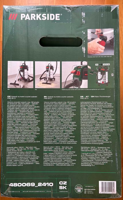NOWy Odkurzacz do pracy na mokro lub sucho Parkside PWD 30 C1 1500W