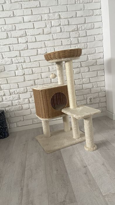 Drapak dla kota stabilny boho wiklinowy drewniany rattanowy domek