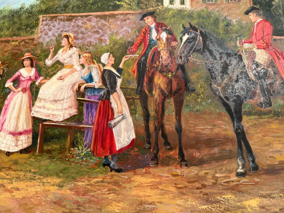 Quadro Clássico a Óleo com Moldura Trabalhada Dourada