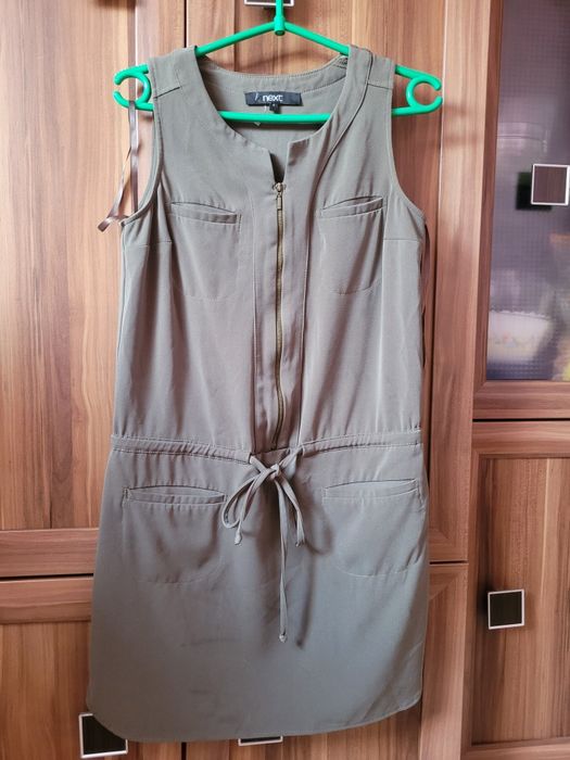Sukienka nowa khaki kieszenie pasek regulowana w pasie