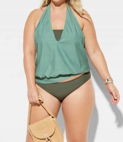 B.P.C tankini 3-elementowe top, biustonosz i figi pistacjowo-oliwkowe
