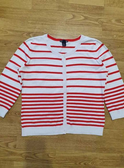 Sweterek biały w czerwone paski, H&M, rozm. M