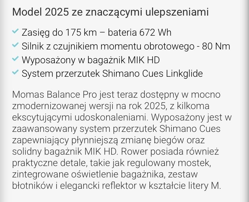 Rower Elektryczny Momas Balance Pro SUV 2025