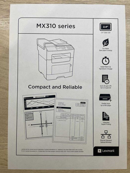 Lexmark MX317dn - Drukarka Laserowa, Dupleks, ADF, Nowy toner i bęben